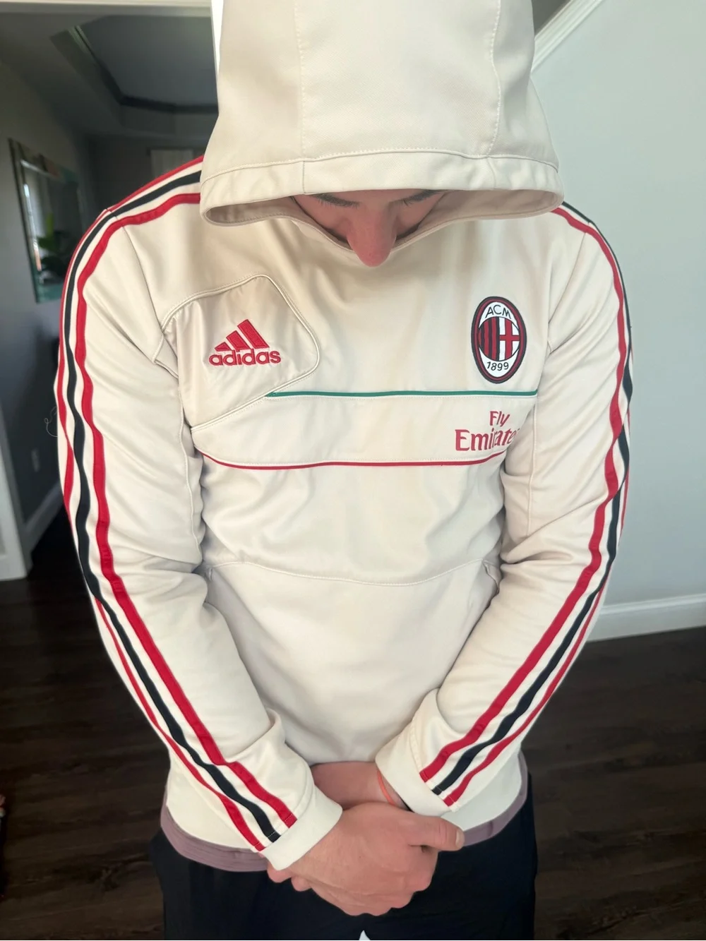 adidas AC Milan Mens Mock Neck Hoodie Pullover 